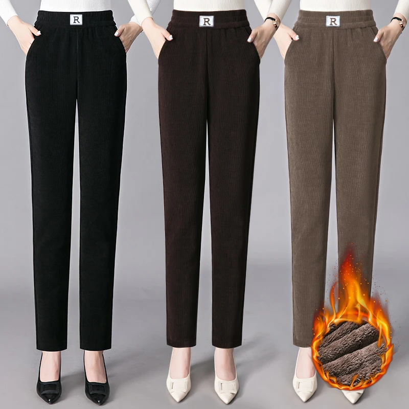 YUEXIUNIFENG/悦秀旎丰冬季加绒休闲裤女高腰哈伦裤女大码妈妈裤