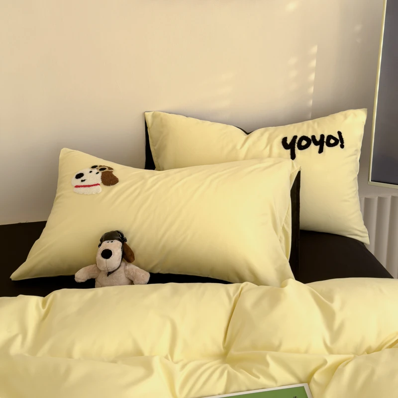 可爱毛巾绣柔软磨毛枕套一对装非全棉纯棉枕头套48*74枕芯内胆套2