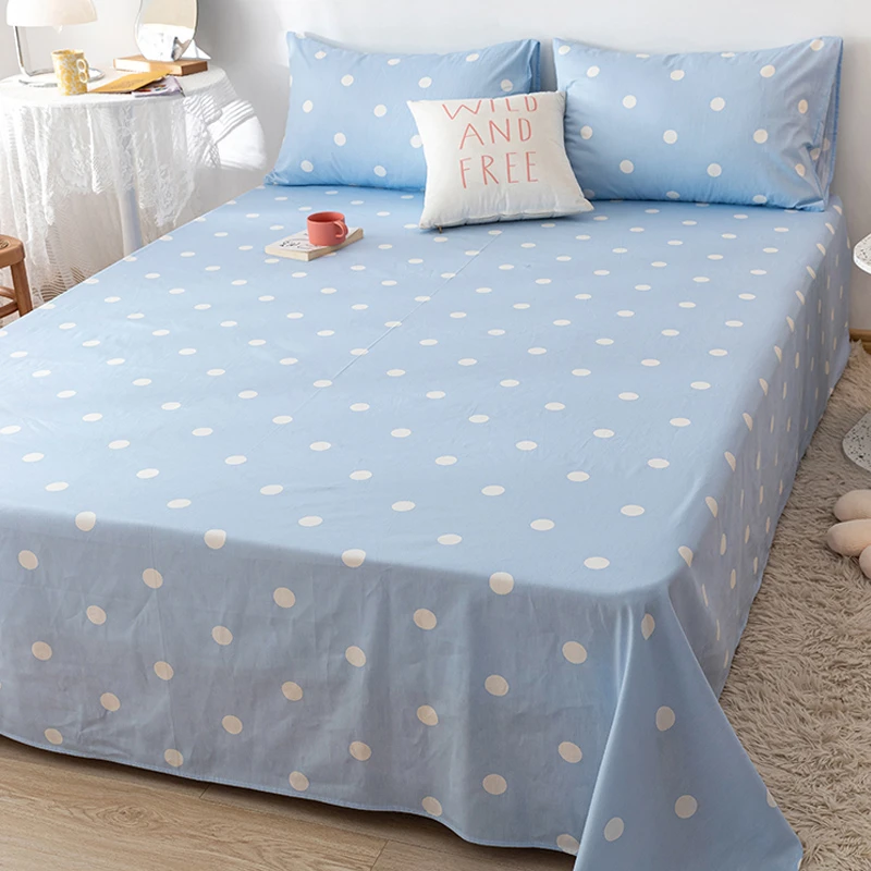 四季通用波点纯棉床单单件蓝色家用纯棉学生宿舍被单人枕套三件套