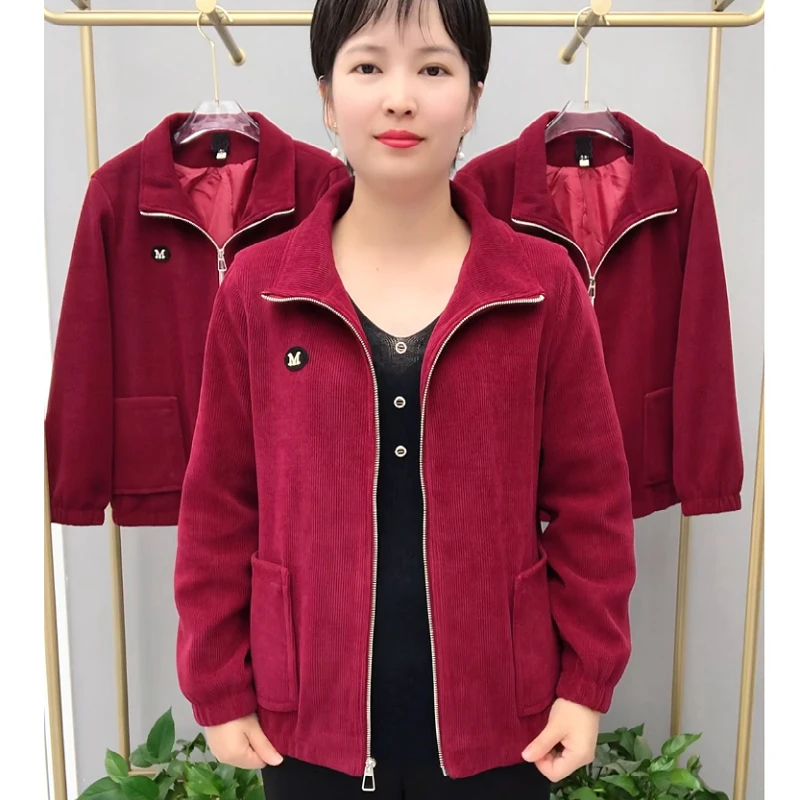 秋冬装欧棉绒宽松百搭短外套女中老年妈妈纯色通勤长袖洋气休闲