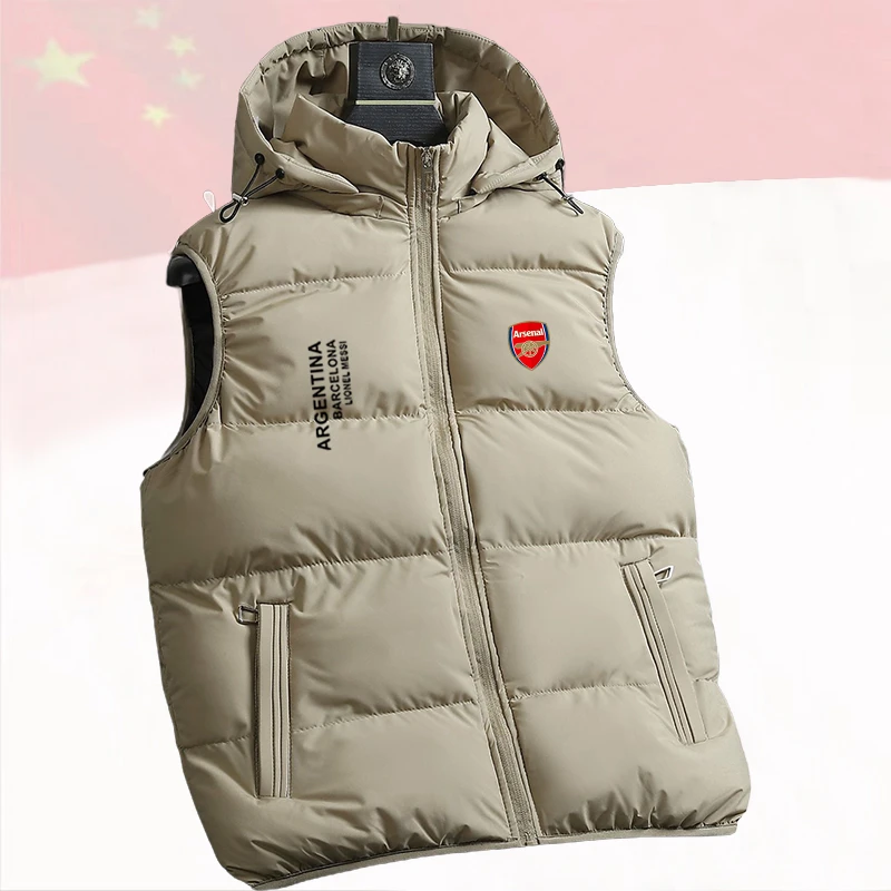 加厚保暖阿森纳英超足球连帽马甲外套男秋冬户外运动训练夹克背心