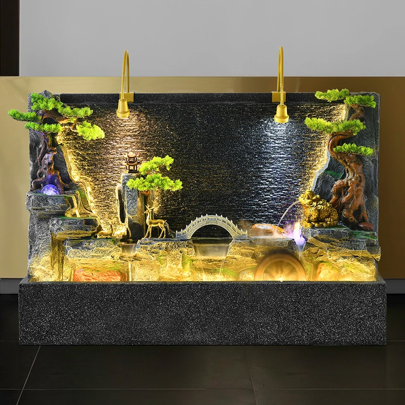 新中式餐厅水幕墙景观公司开业办公室摆件商务高档屏风摆件装饰品