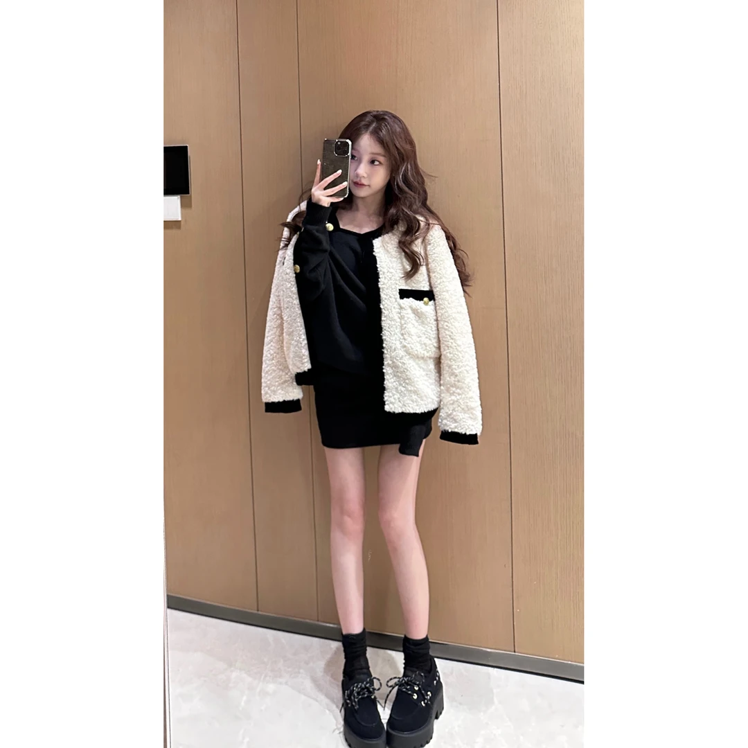 IS LULU  |  【浮力款】小香风撞色毛毛外套