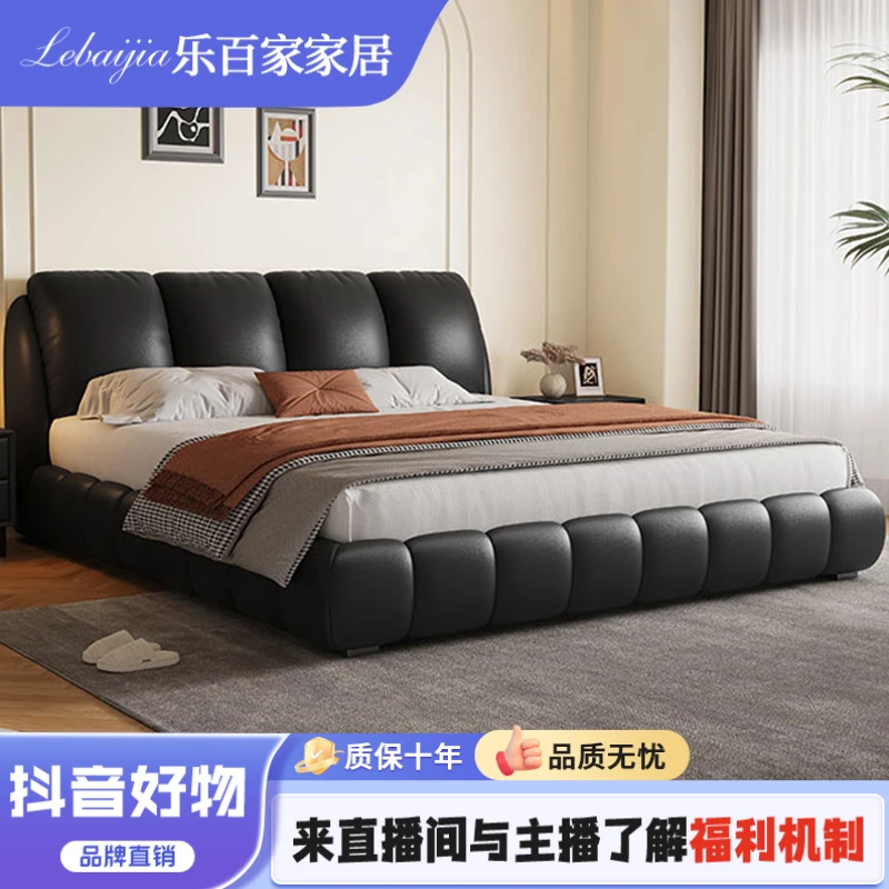 高端大气轻奢双人床网红ins风黑色储物床现代简约真皮床主卧室