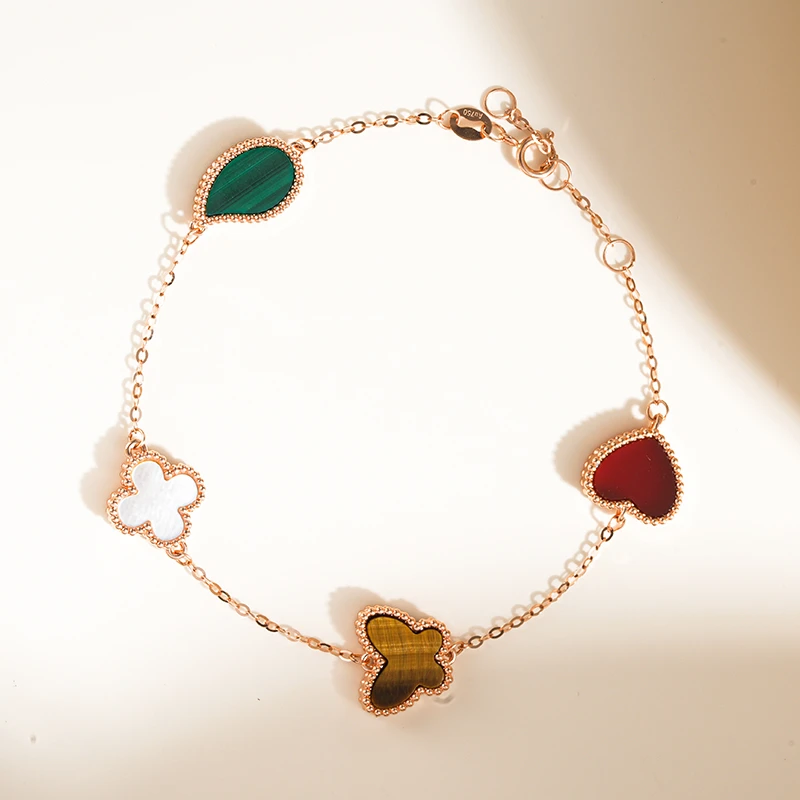 18k金多宝四花手链玫瑰色精致美丽