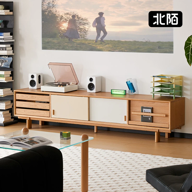 北陌简易家具实木电视柜小户型客厅简易电视机柜茶几组合储物柜