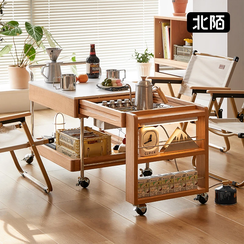 【38好物节】茶几樱桃木围炉煮茶可移动茶水柜阳台可伸缩茶桌边几