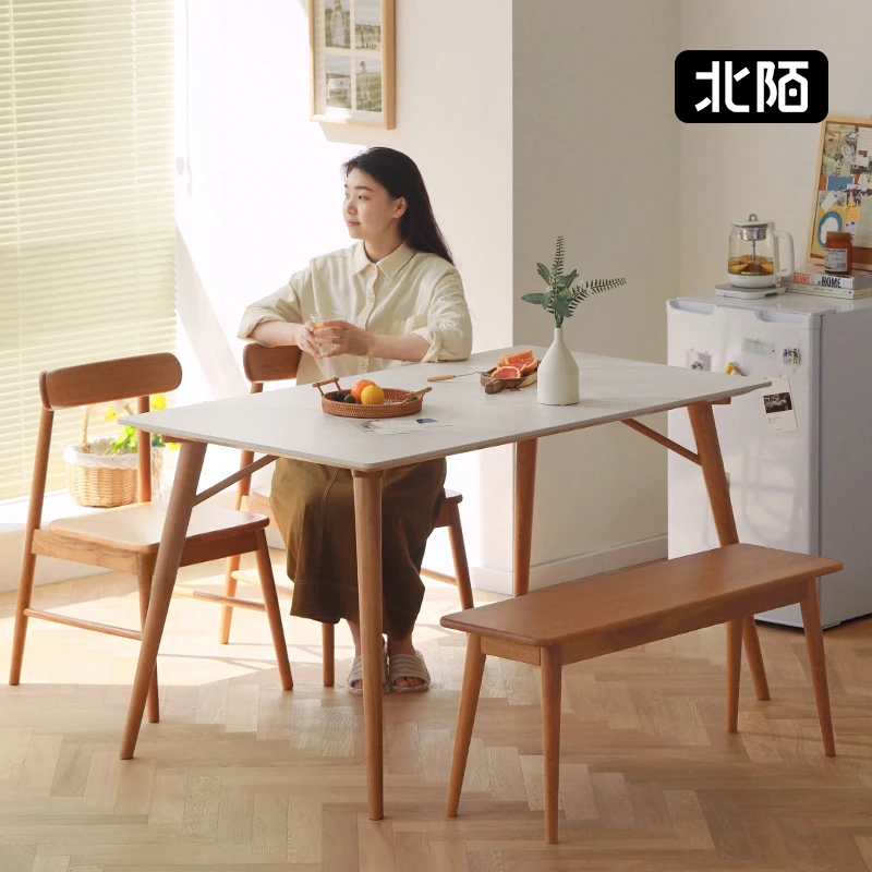 【38好物节】岩板餐桌简约家用饭桌小户型实木桌子北欧樱桃木桌椅