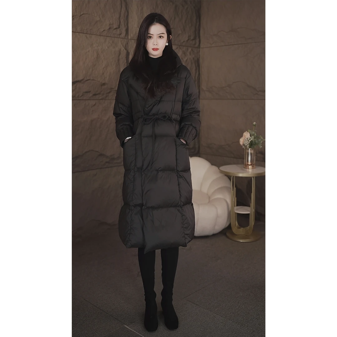 新款鹅绒服中长款羽绒服女新品连帽韩版收腰修身冬装显瘦外套保暖