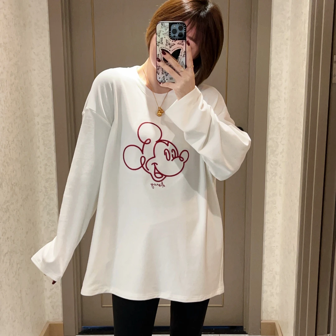 静静哈尼 【米奇加厚加绒T恤】韩系百搭舒适宽松打底长袖T恤T824113