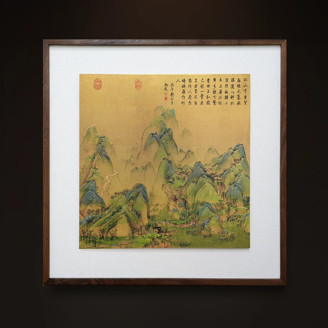 释同《千里江山锦绣河山》入户门餐边柜美观背景墙铜雕画实木新中式