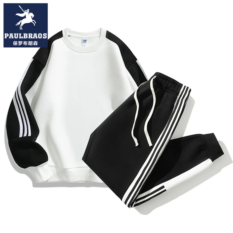 【运动套装】保罗布朗森冬季男士休闲套装加绒打底衫卫衣长裤子套装