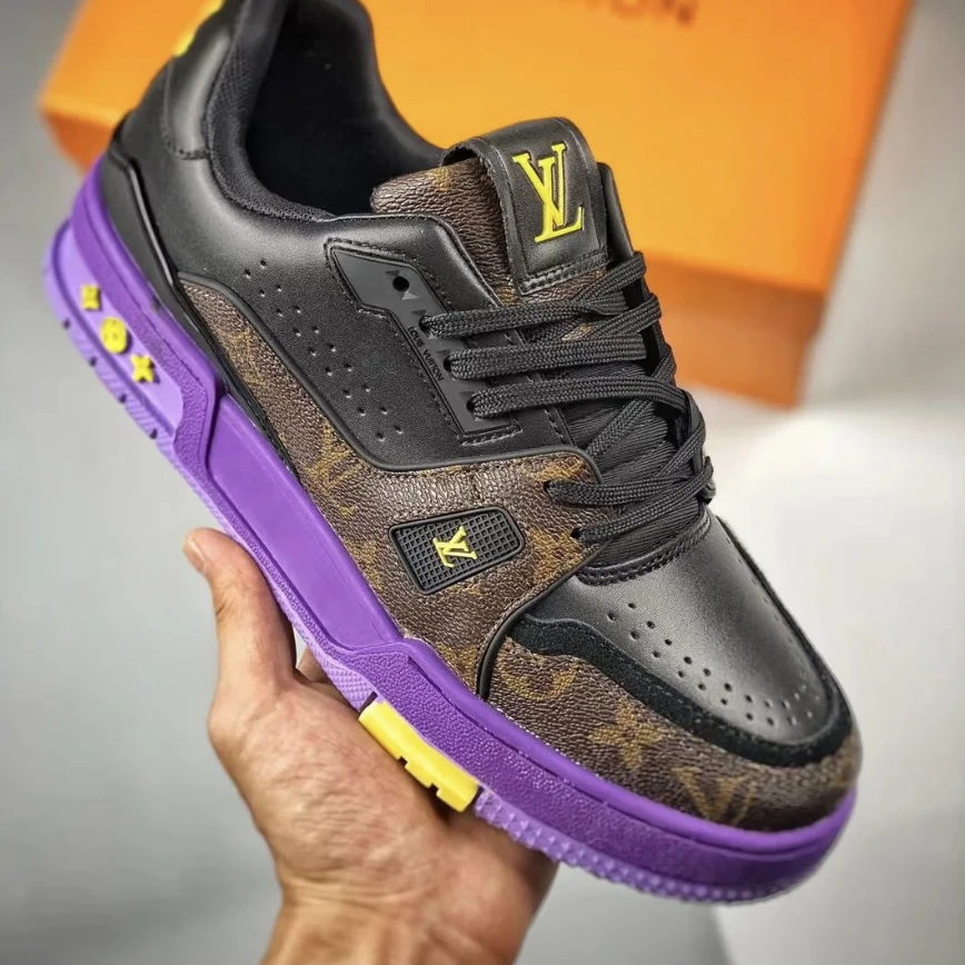 全新带盒LOUIS VUITTON/湖人紫金配色Trainer板鞋