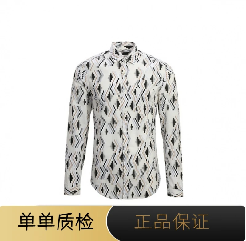 全新带盒Gucci古驰39.5 SS21满印印花长袖防晒衬衫 男款白