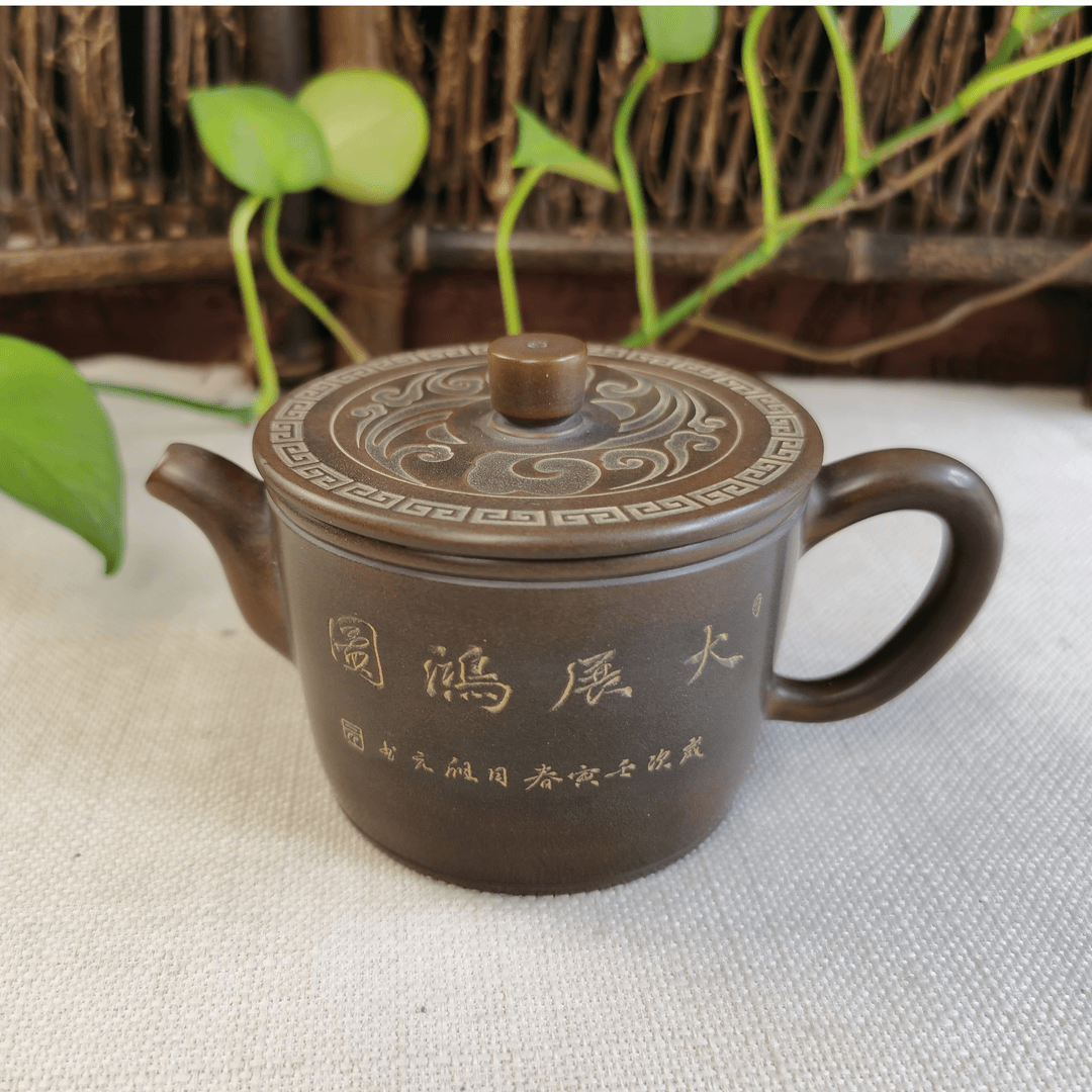 直身大口汉瓦壶 180毫升 揽众山坭兴陶 泡茶壶 功夫茶具 浮雕家用