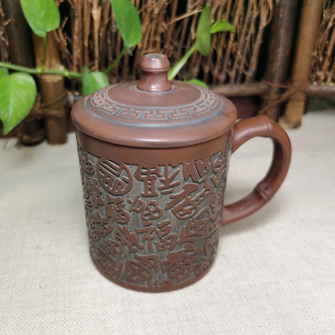 百福杯400CC大盖杯葫芦办公杯泡茶钦州坭兴陶水杯直身陶瓷随手杯
