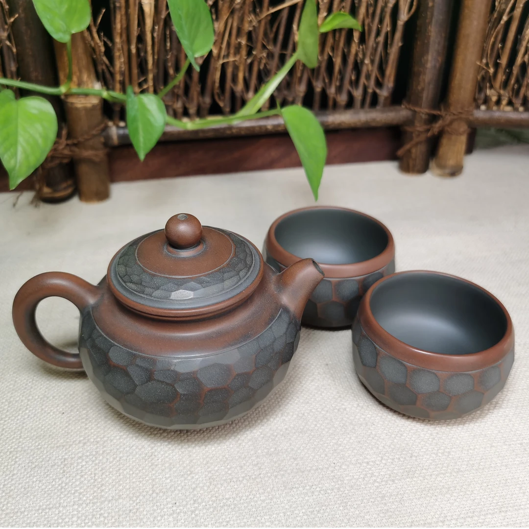 百搭钦州坭兴陶品茗杯 陶瓷待客杯 钻石纹主人杯功夫茶杯70毫升