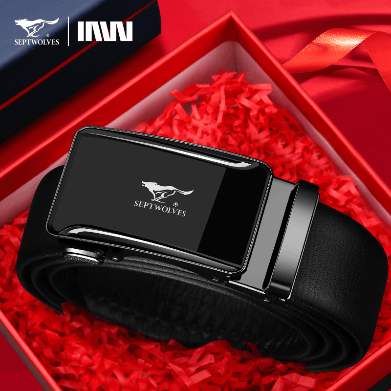 七匹狼男士皮带真皮带新款头层牛皮自动扣腰带休闲百搭裤腰带礼盒