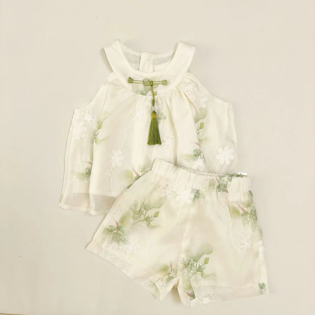 【两件套】女童夏款百搭女宝时尚套装童装洋气中式复古印花短袖婴儿