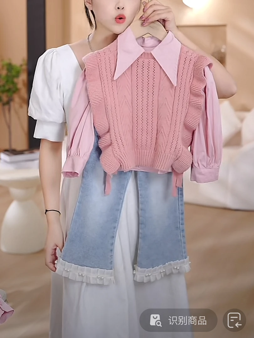 女童时髦套装洋气春秋装2024新款中大儿童秋季网红马甲衬衫三件套