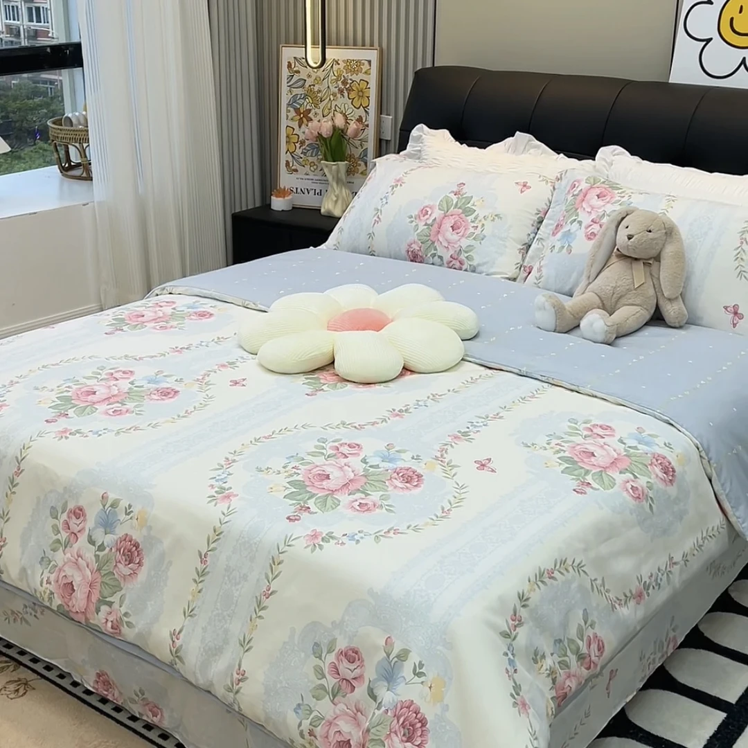 秋冬新款全棉四件套纯棉斜纹田园风印花被套四件套韩系ins碎花