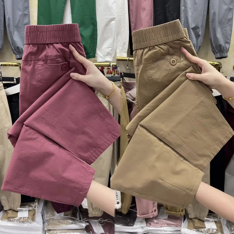 韩版水洗棉哈伦裤2024夏季洋气女新款宽松显瘦百搭时尚高腰休闲裤