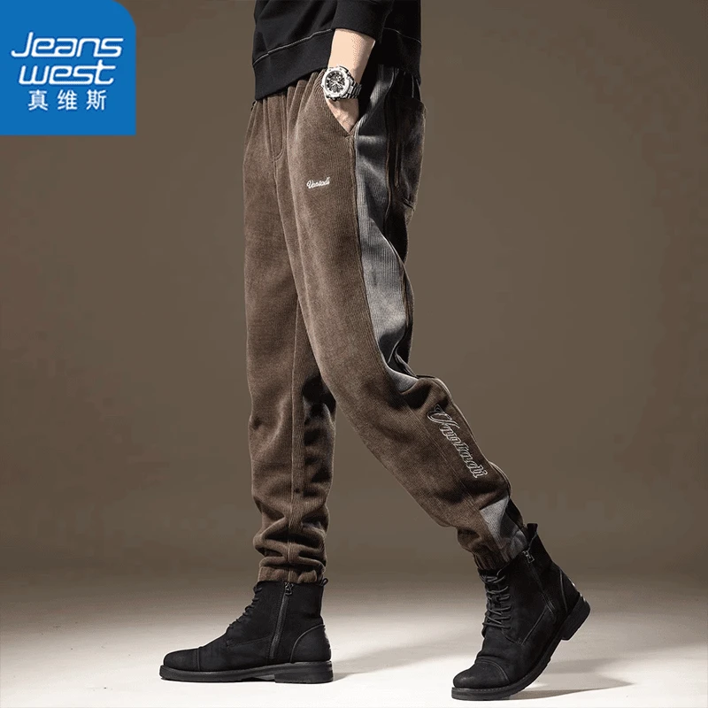 Jeanswest/真维斯灯芯绒休闲裤男士潮牌春秋季宽松厚款束脚卫裤男