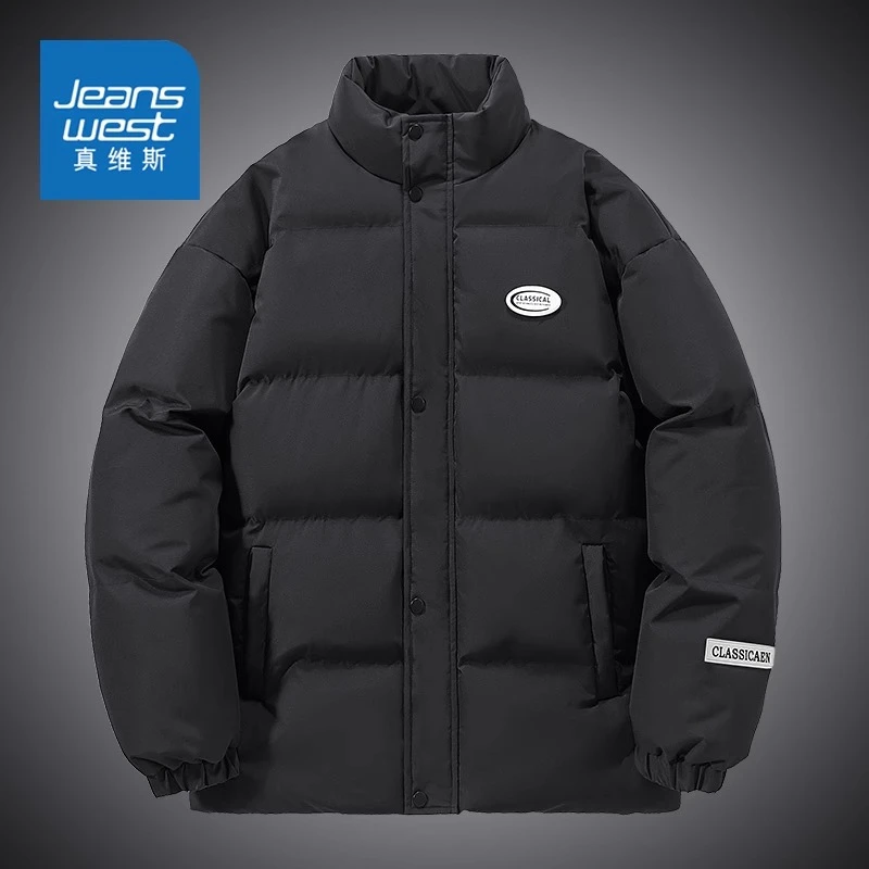 Jeanswest/真维斯秋冬棉服男士潮流宽松立领棉衣加厚面包服外套