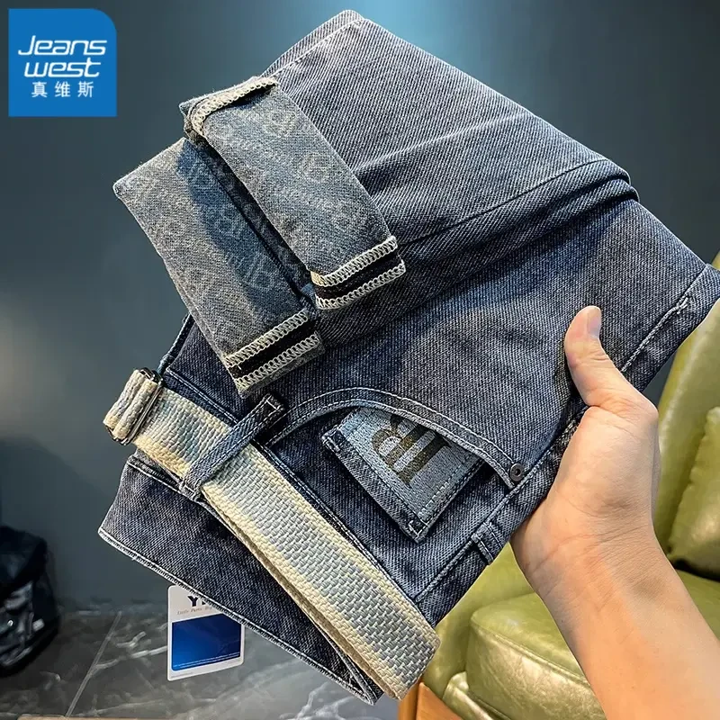 真维斯牛仔裤男2025秋冬季高端潮牌宽松直筒裤印花休闲弹力裤子男