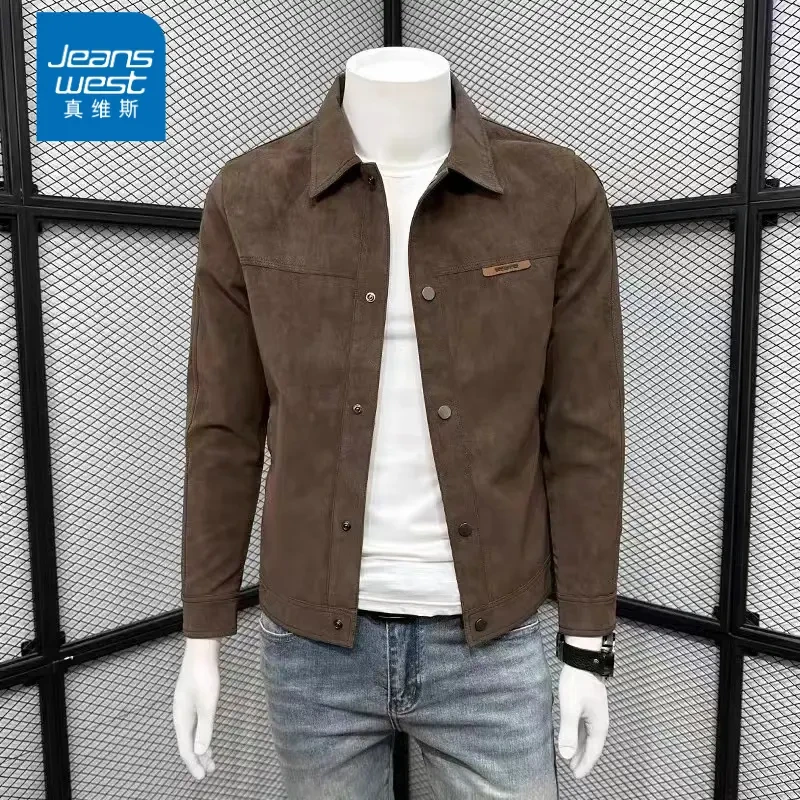 真维斯秋季新款高级感印花夹克男士痞帅潮牌翻领上衣男款休闲外套