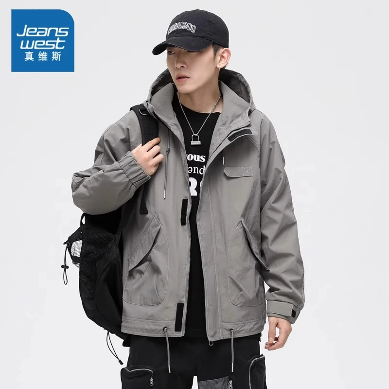 真维斯夹克外套男士春秋季潮牌宽松高级感休闲连帽工装上衣冲锋衣
