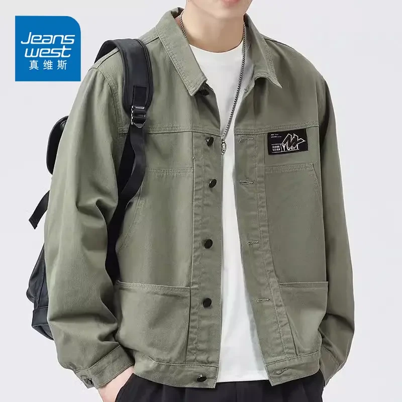 Jeanswest/真维斯美式潮流外套男士春秋宽松百搭长袖纯棉工装夹克