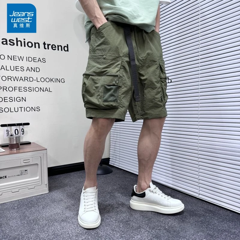Jeanswest/真维斯2025夏季新款工装短裤宽松大口袋直筒速干五分裤