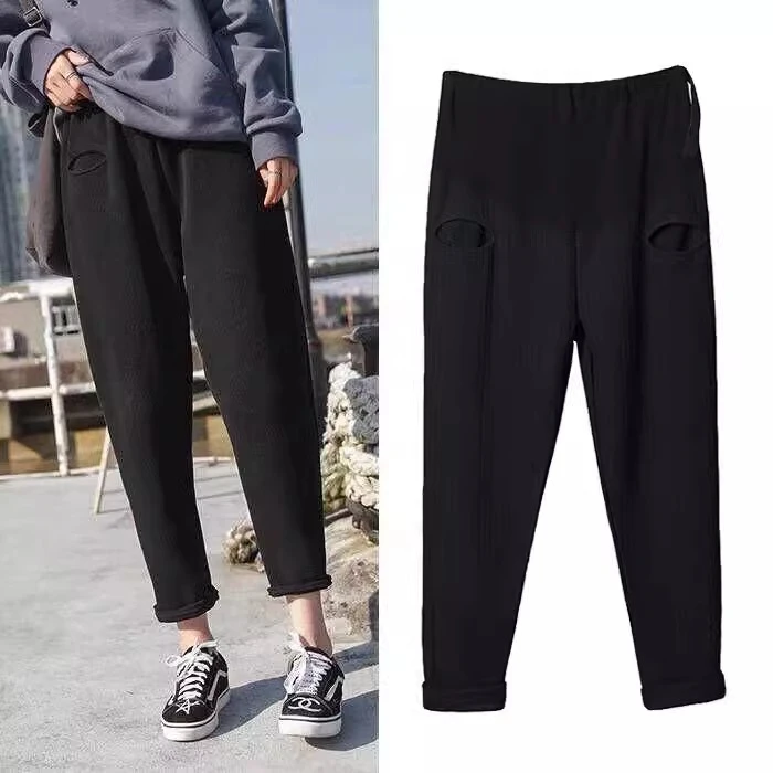 孕妇裤子春秋2024新款潮妈九分针织哈伦裤时尚休闲萝卜裤长裤116