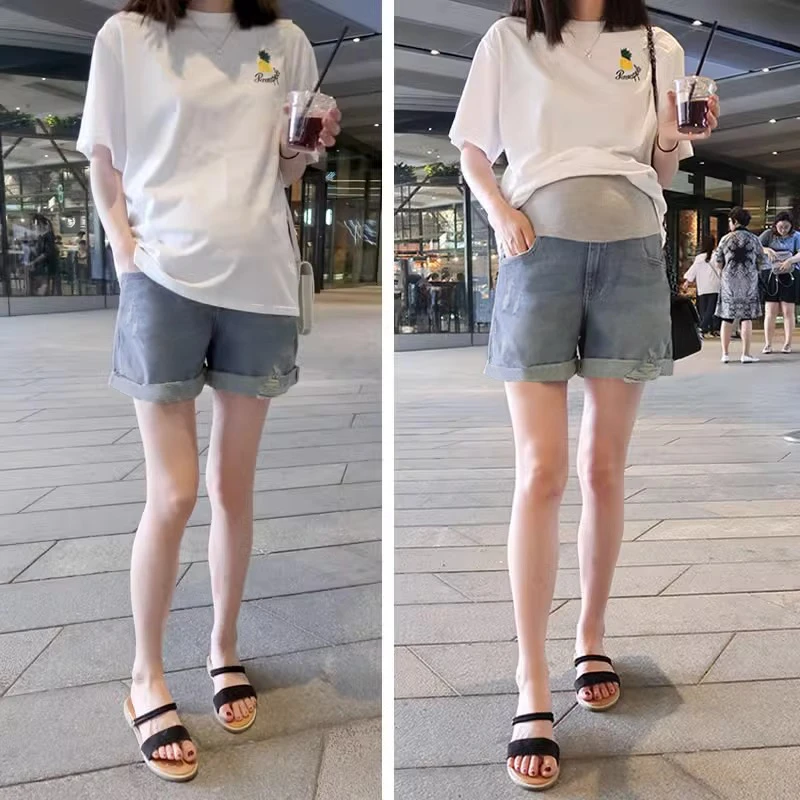 孕妇裤夏季破洞牛仔短裤女宽松时尚阔腿裤夏季薄款打底裤外穿8232