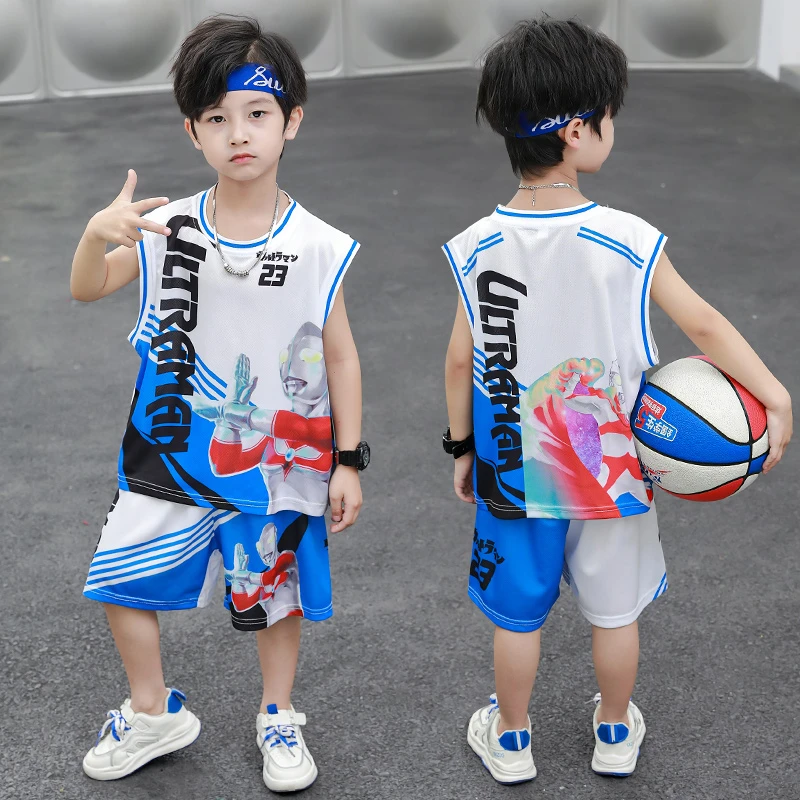 2023新款夏季奥特曼男童中小童运动篮球服薄款帅气背心速干套装