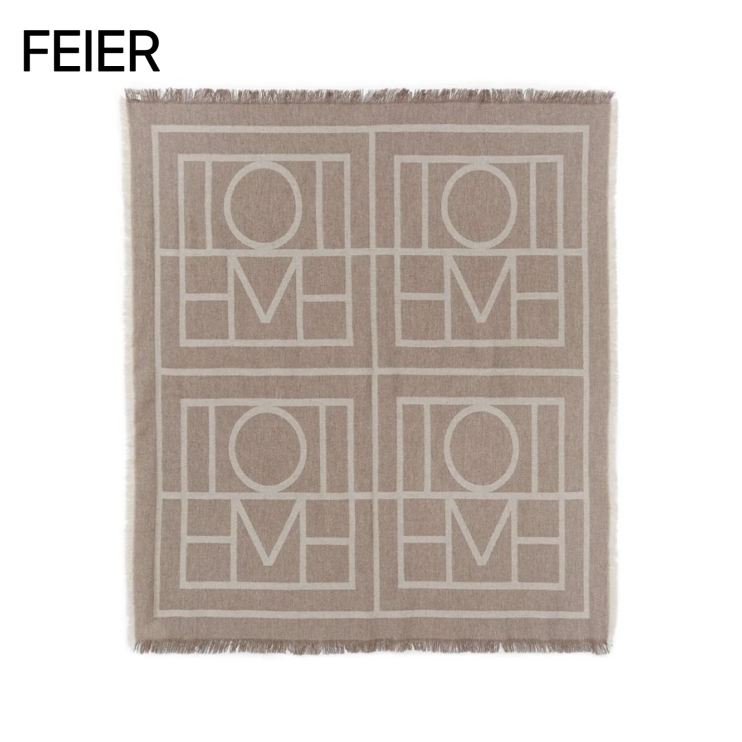 FEIER 羊绒羊毛须须几何图案披肩围巾