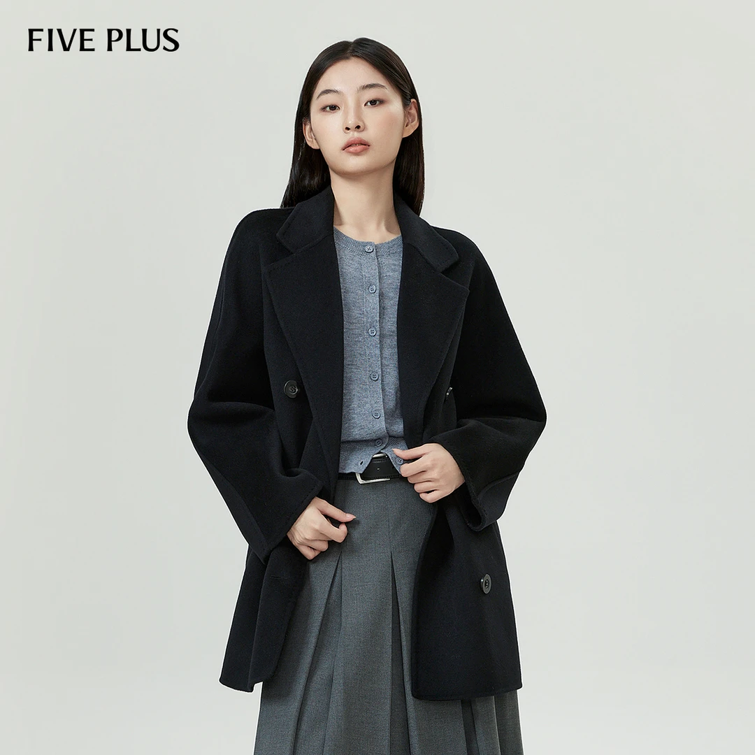 【羊绒】FIVE PLUS秋装呢大衣女中长款外套复古宽松2LE3342910