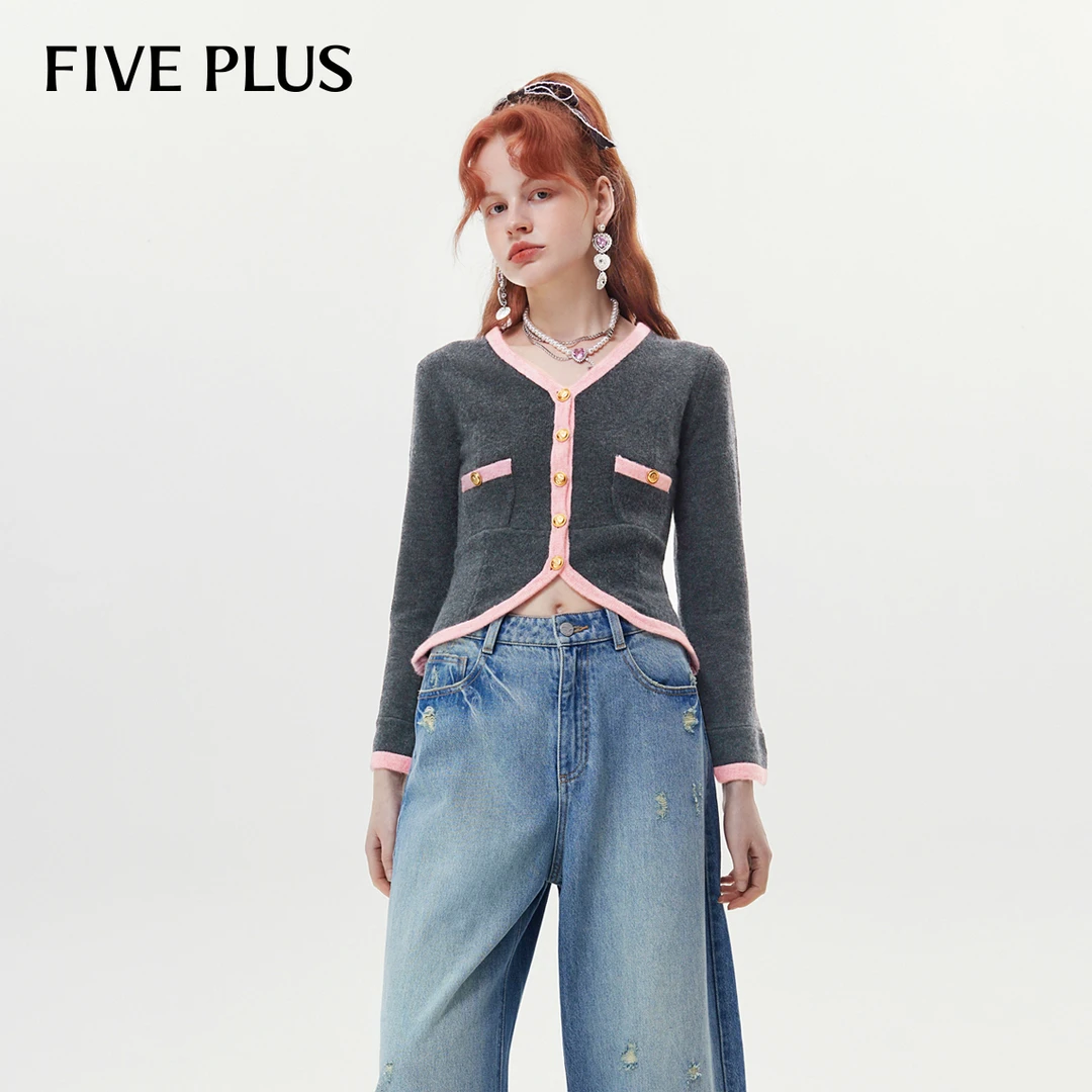 【商场同款】FIVE PLUS小香风撞色长袖针织衫2TN3034040