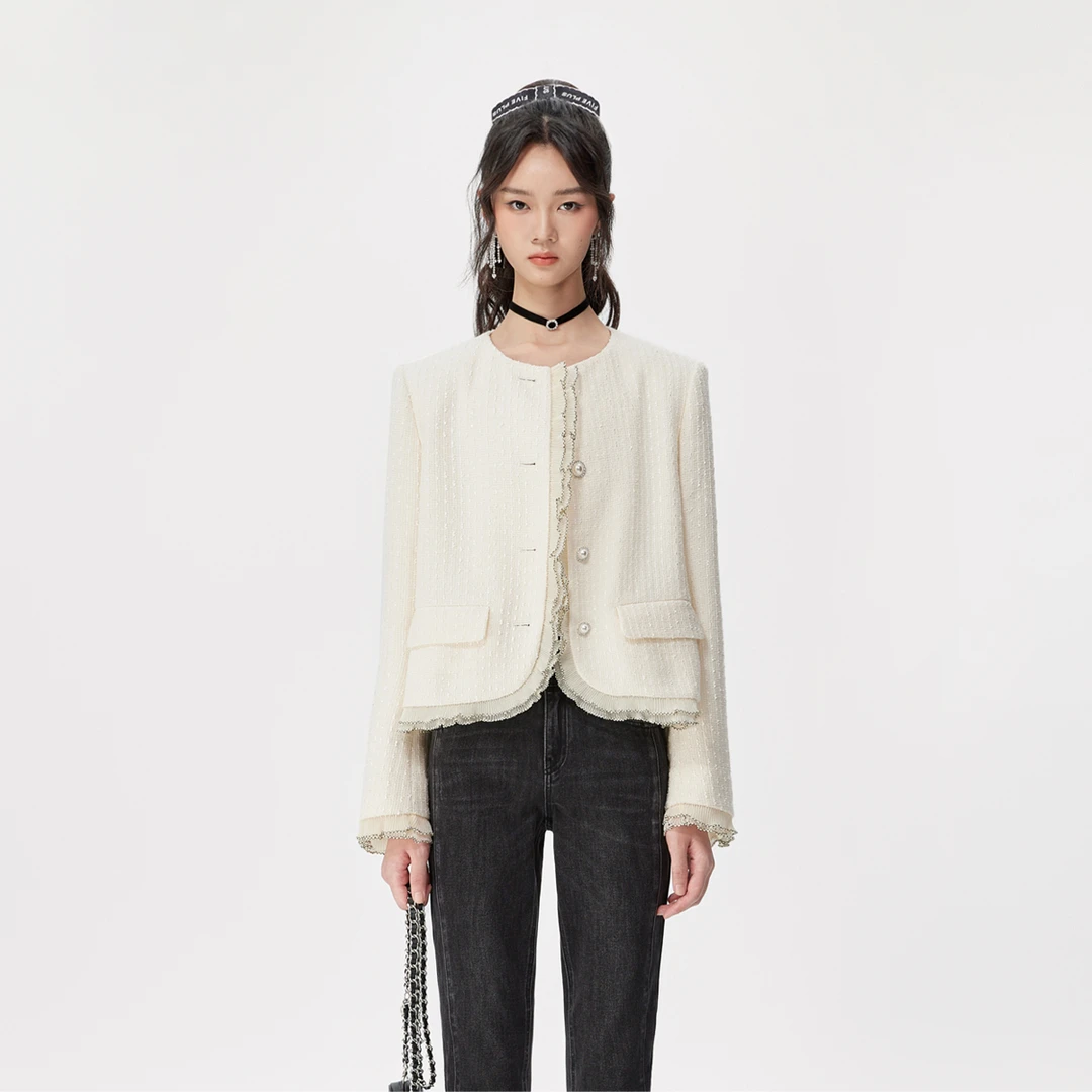 【黄蓉推荐】FIVE PLUS花边小香外套圆领排扣长袖上衣2TE3042720