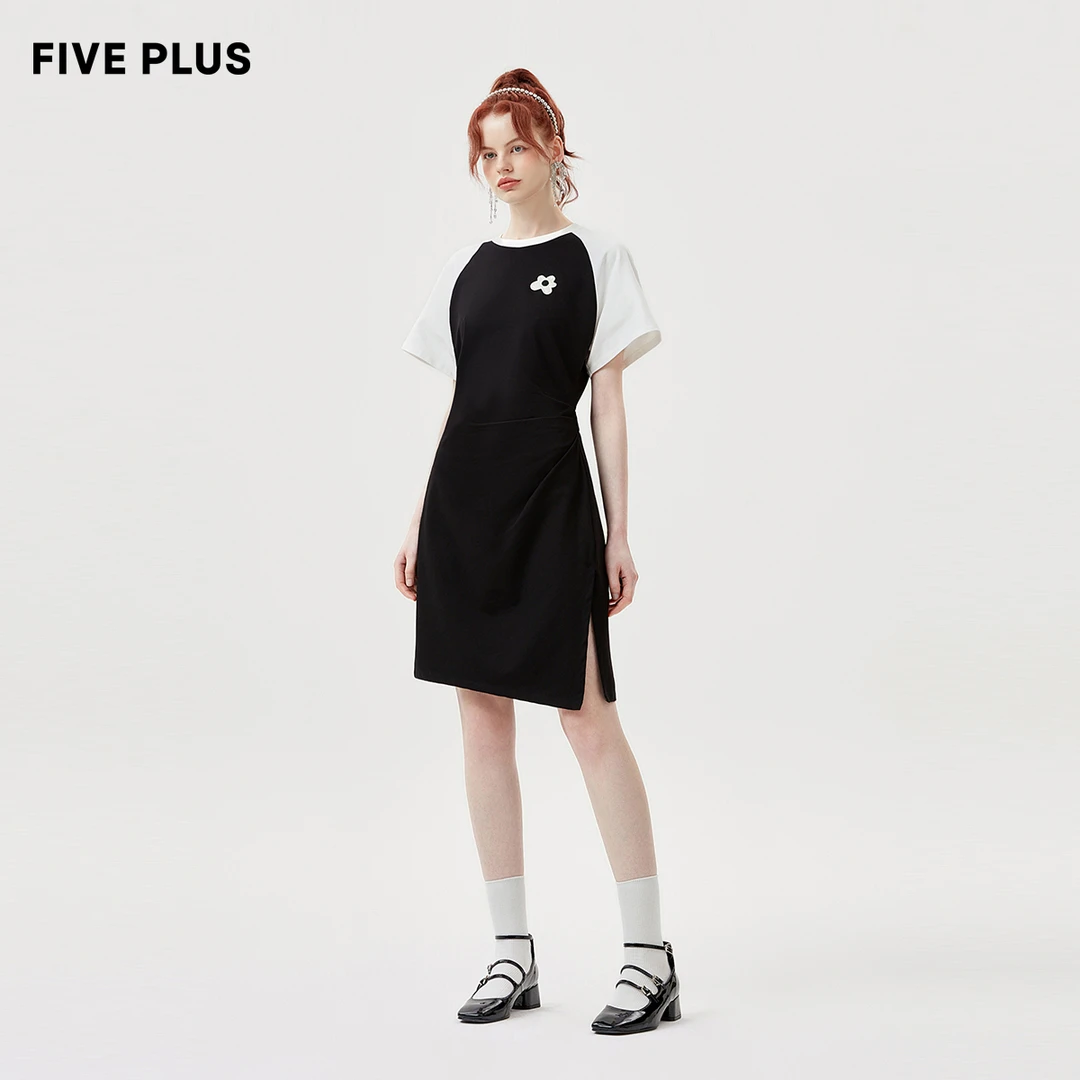 FIVE PLUS缩褶解构连衣裙春夏款品牌T恤裙高档裙子2TE2081020