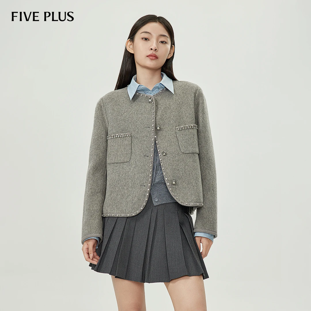 FIVE PLUS秋装小香风羊毛呢外套女双面呢上衣法式通勤2LE3343460