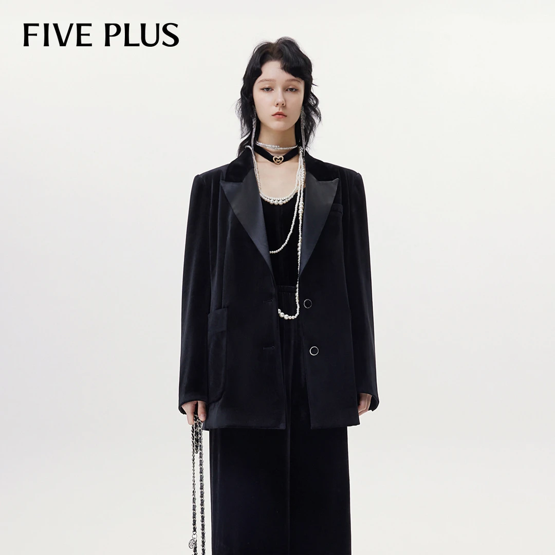 【小云总专享】FIVE PLUS气质西装外套早春穿搭高级感丝绒黑色西服