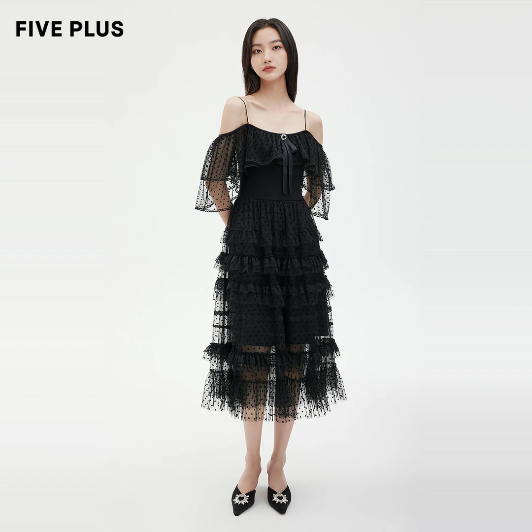 FIVE PLUS连衣裙女一字露肩中长款蛋糕裙2WN3081290