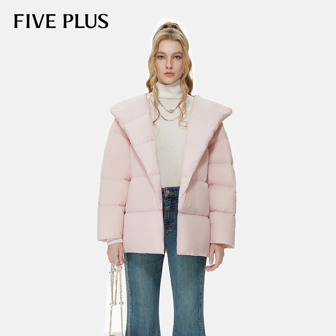 FIVE PLUS冬装羽绒服女热力感面包服宽松连帽中长外套2TE4334110