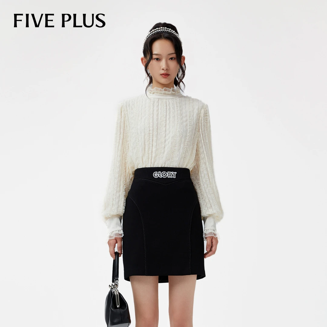FIVE PLUS气质蕾丝衬衫年味法式花边立领灯笼袖2TN3014200