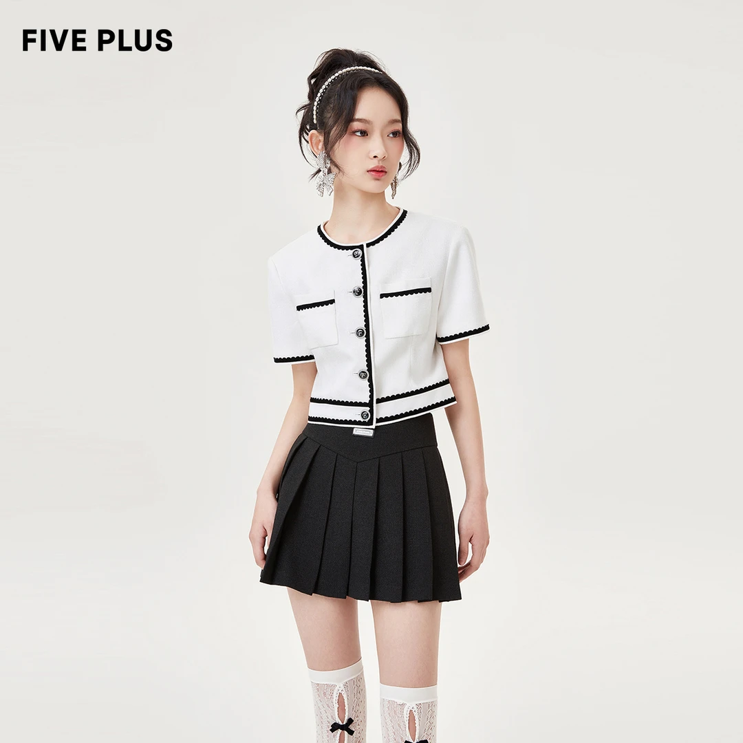 FIVEPLUS法式小香风短款外套女气质撞色短袖上衣2TE1040220