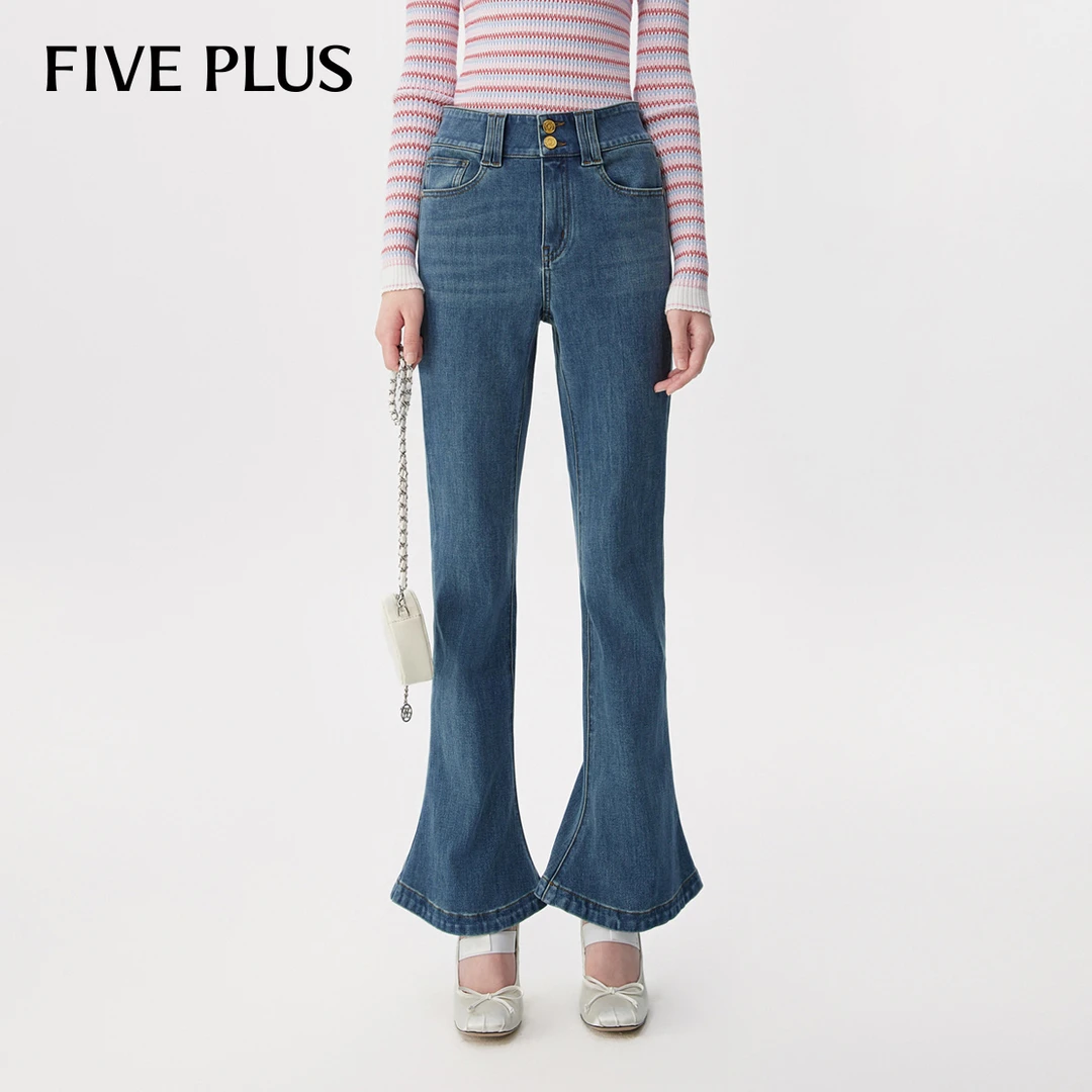 FIVE PLUS微喇牛仔裤女高腰显瘦设计裤子2TE3062230