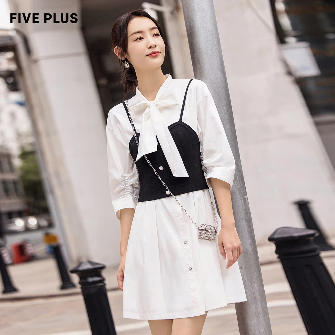 FIVE PLUS气质系带连衣裙两件时尚套装衬衫裙小众2WN3081190
