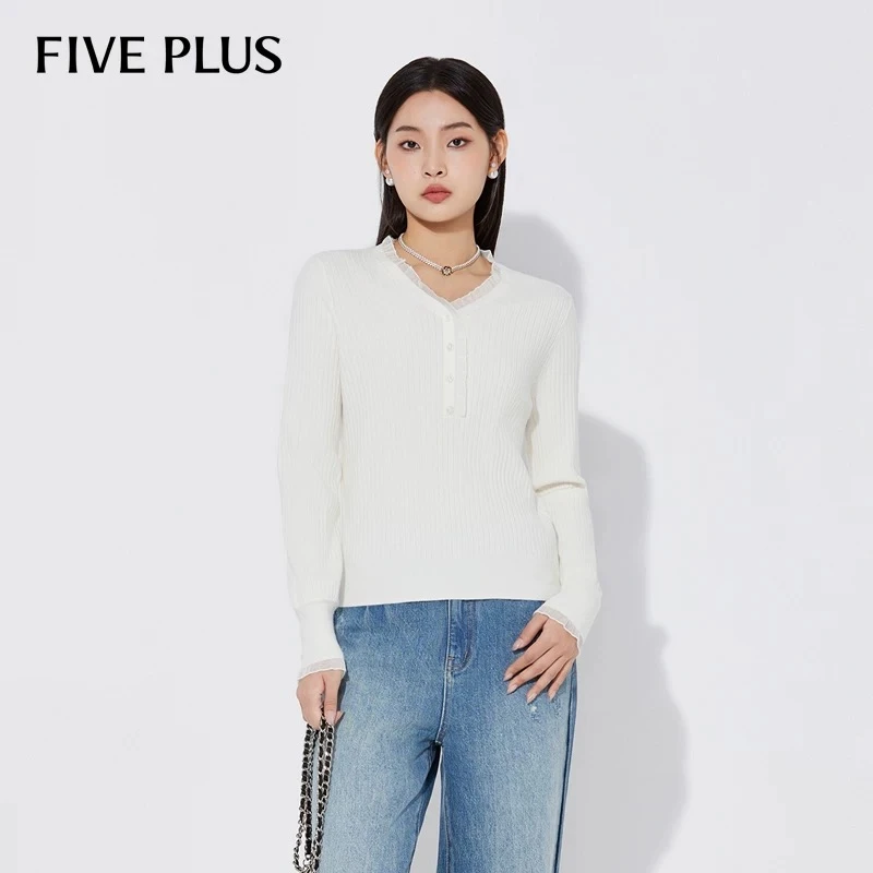 FIVE PLUS巴素兰毛针织衫上衣套头打底气质V领2TA4036180